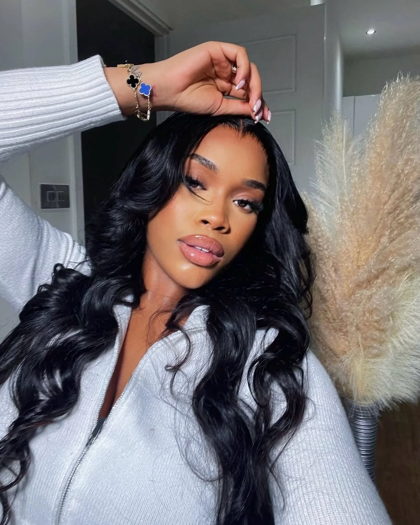 fall hair colors for black women 2026 Glossy Midnight Black Hollywood Waves