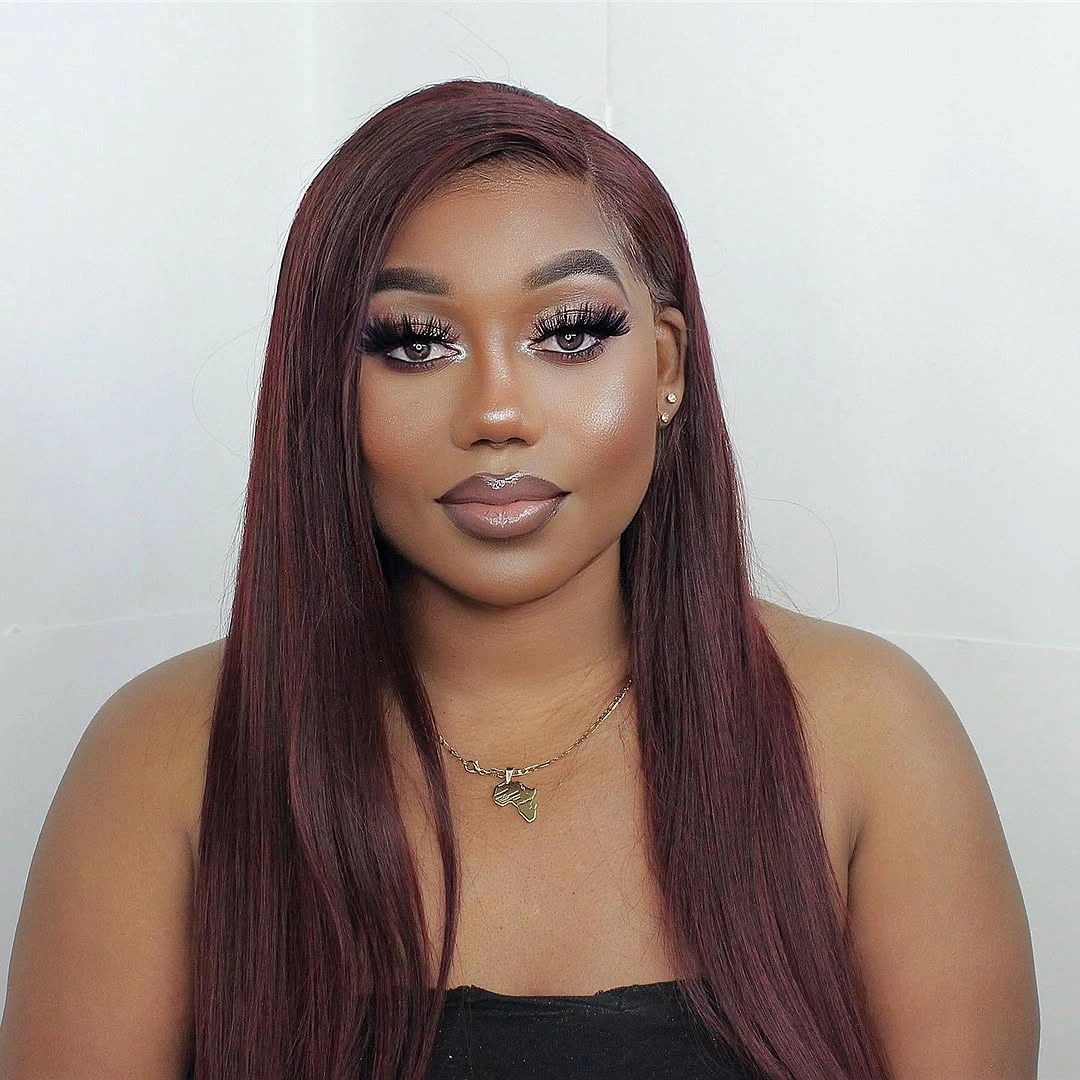 fall hair colors for black women 2026 Deep Merlot Straight Hair With Sophisticated Shine