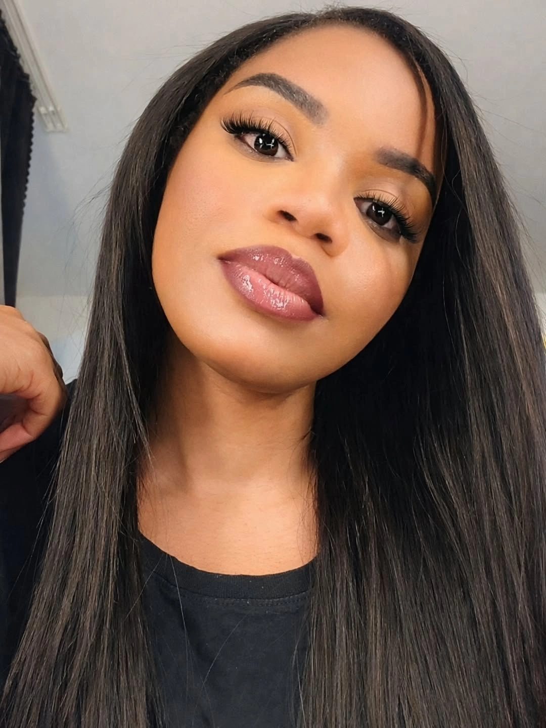 fall hair colors for black women 2026 Classic Espresso Silk Press With Glass-Like Shine