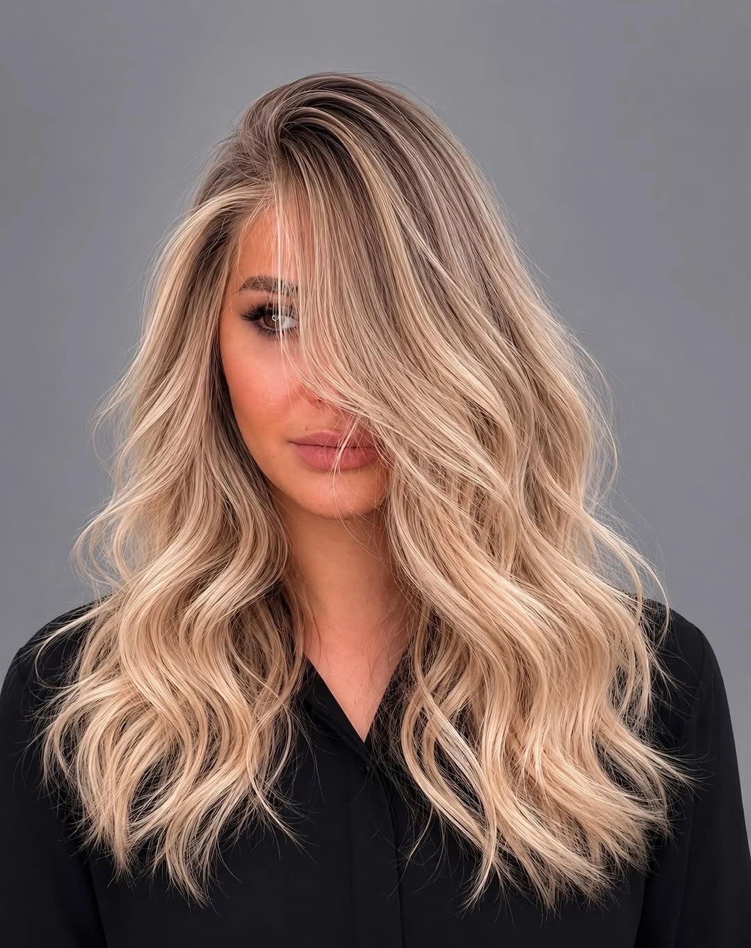 Fall hair colour ideas 2026 Champagne Vanilla Blonde With Soft Shadow Roots