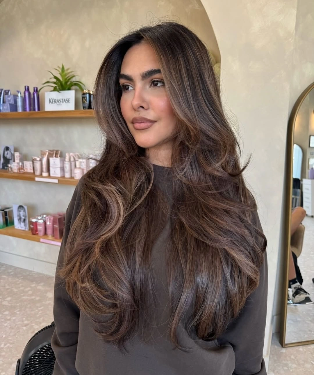 Fall hair colour ideas 2026 Mocha Brunette With Soft Caramel Airlights