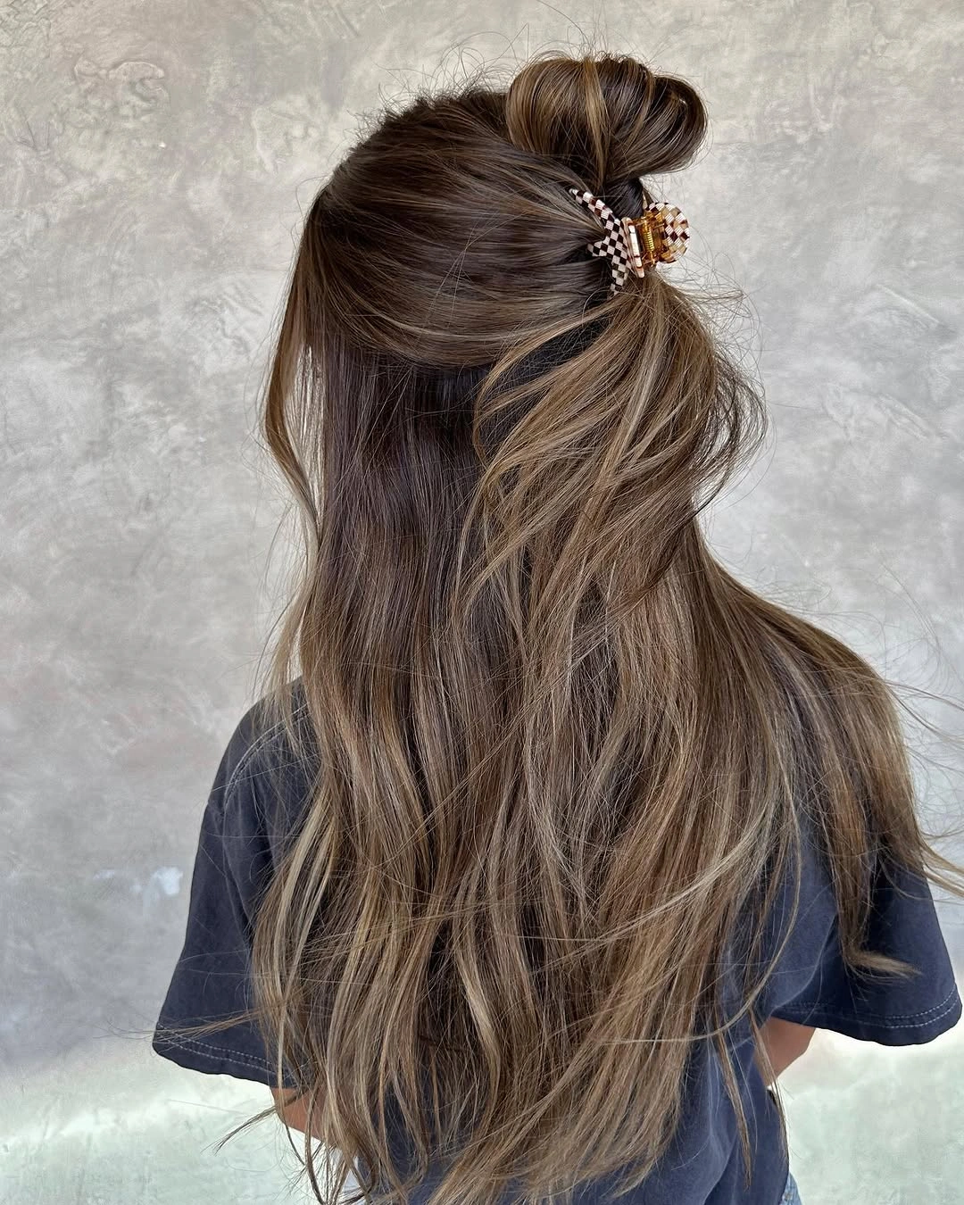 fall hairstyles for long hair 2026 Relaxed Claw Clip Half-Up With Lived-In Layers