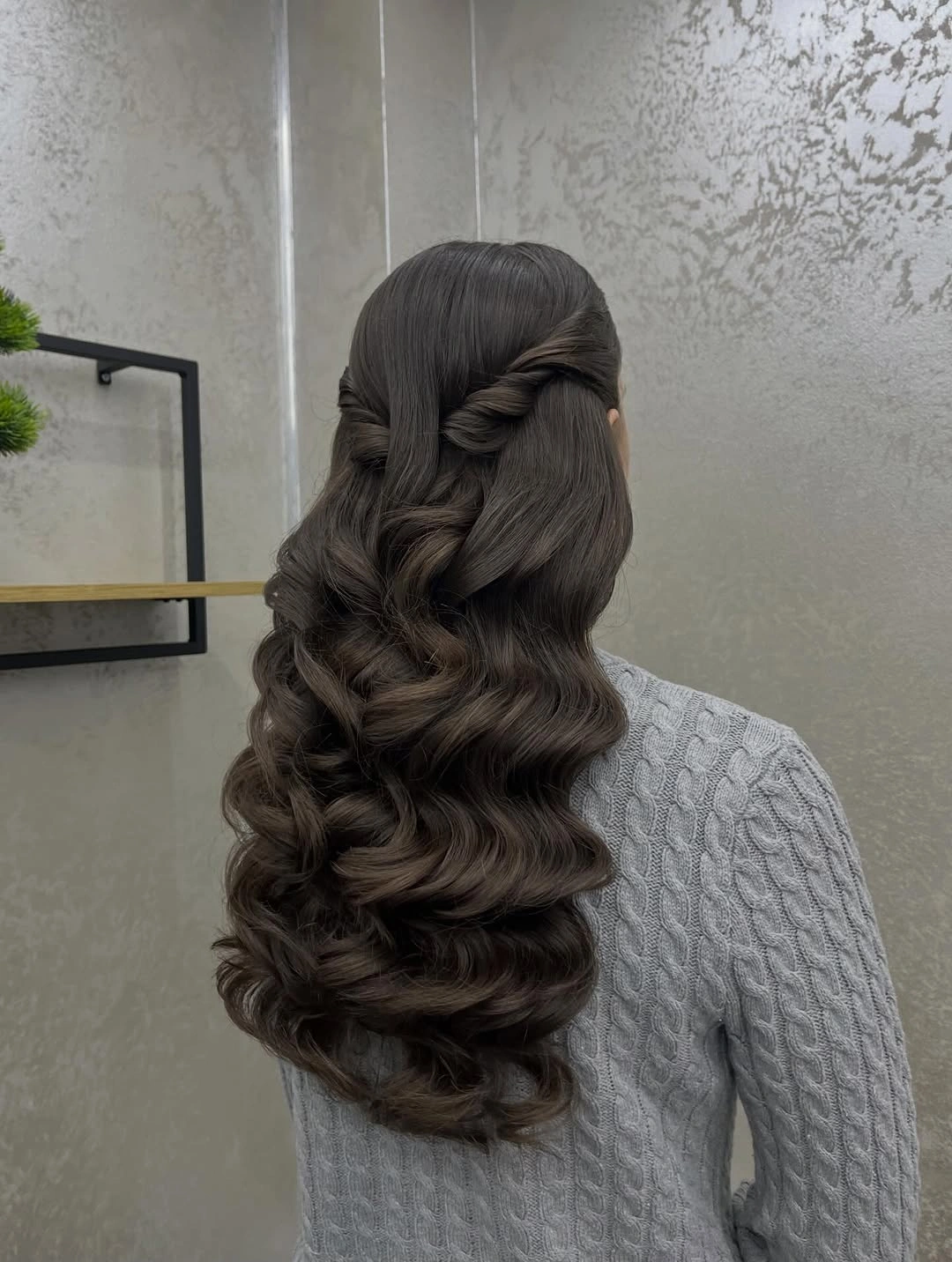 fall hairstyles for long hair 2026 Soft Twisted Crown With Luxurious Brunette Waves
