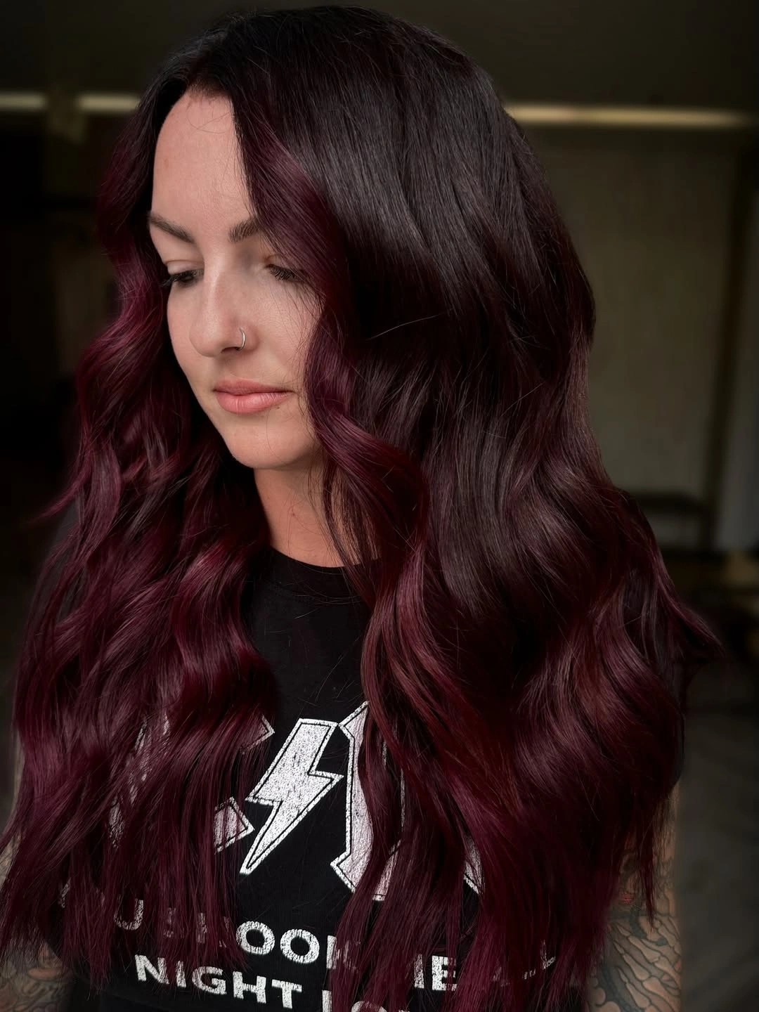 fall hairstyles for long hair 2026 Deep Burgundy Dimension for Cozy Autumn Days