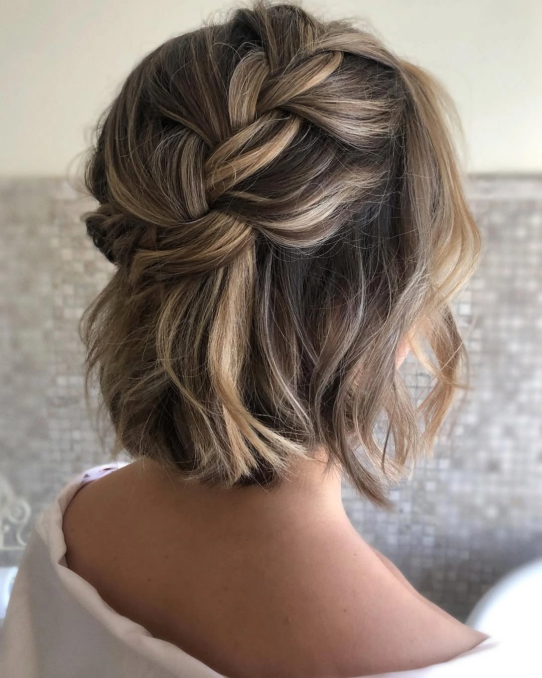 Fall hairstyles for short hair 2026 Romantic Braided Half-Up Bob with Soft Waves