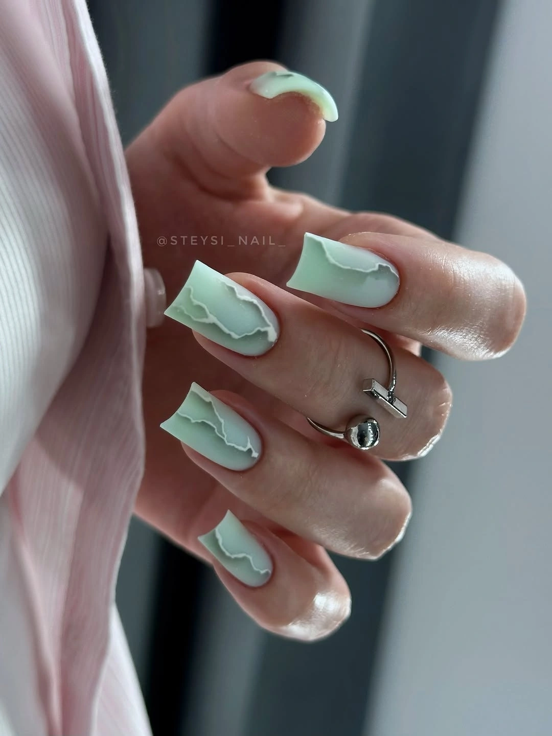 Fall manicure 2026 Mint Abstract Manicure With Raised-Looking Pieces
