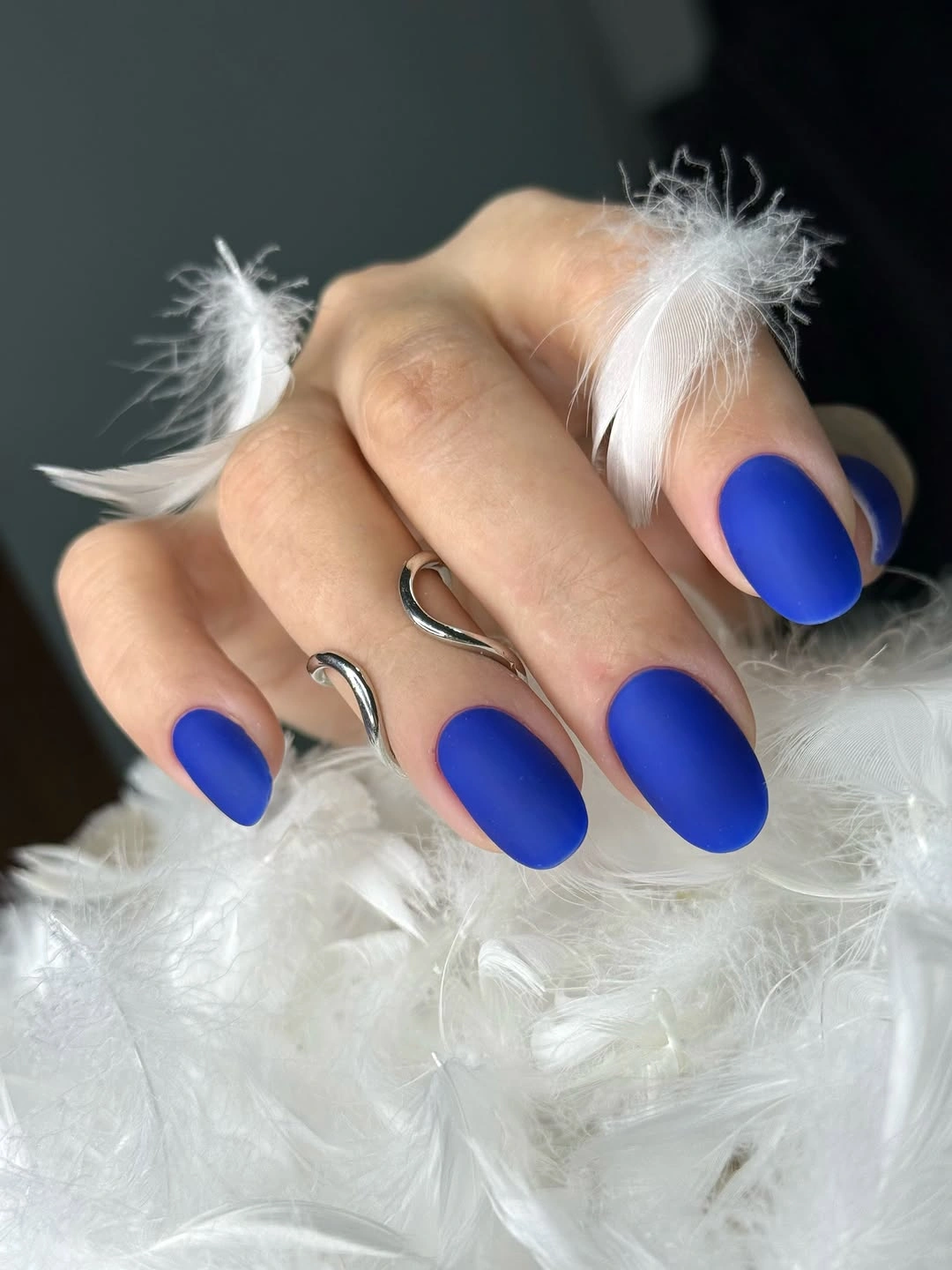 Fall manicure 2026 Cobalt Blue Rounded Nails With a Soft Matte Look