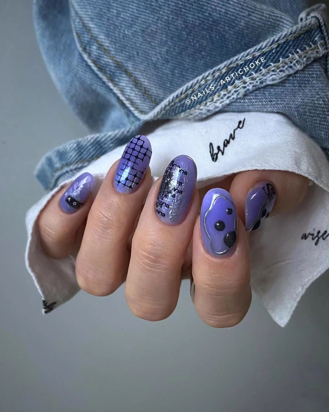 Fall manicure 2026 Purple Mixed Nail Art With Checks and Dots