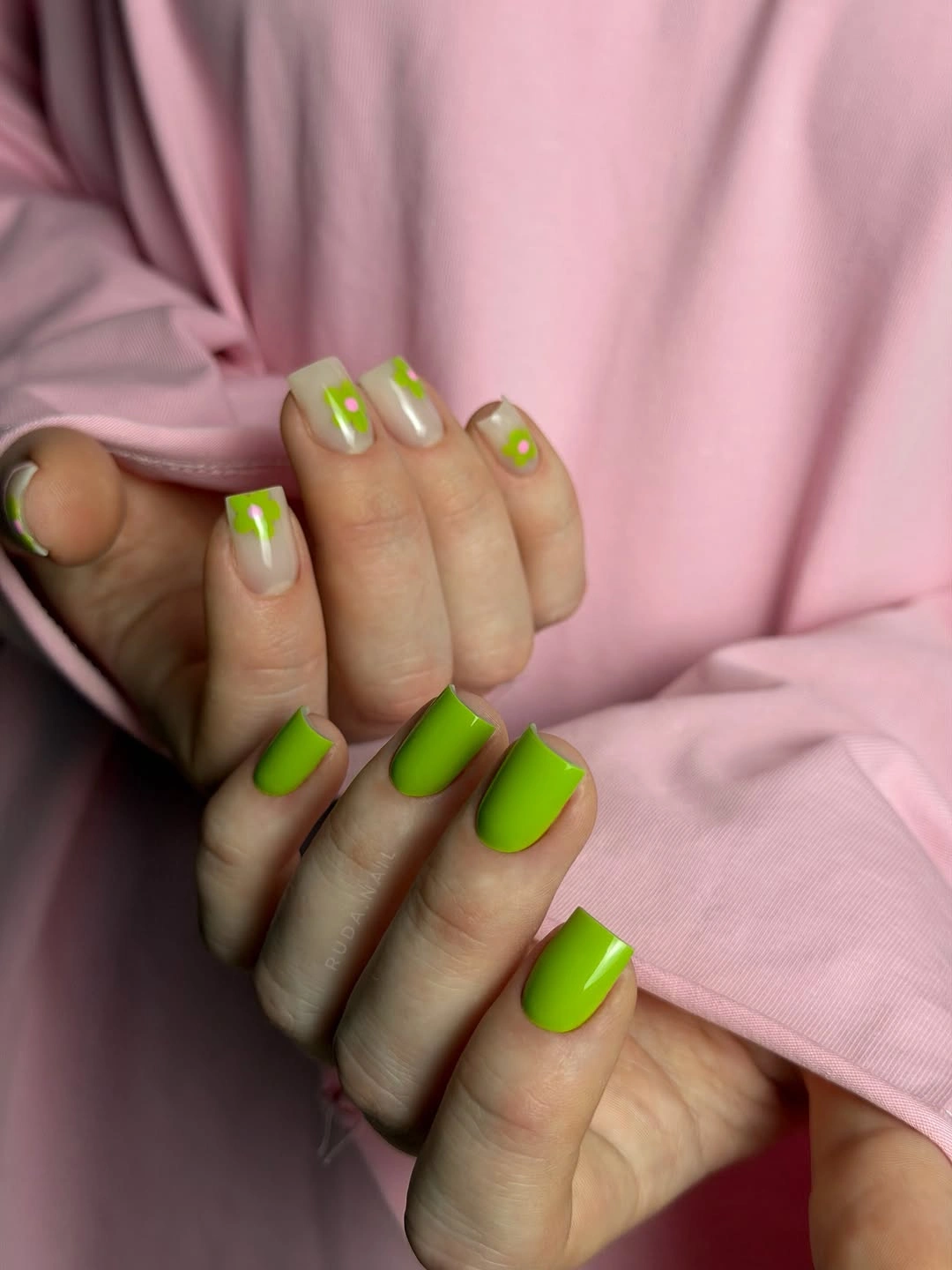 Fall manicure 2026 Lime Green Manicure With Tiny Square Accents
