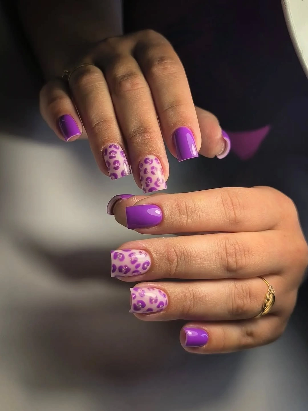 Fall manicure 2026 Purple Manicure With Pink Leopard-Style Accents