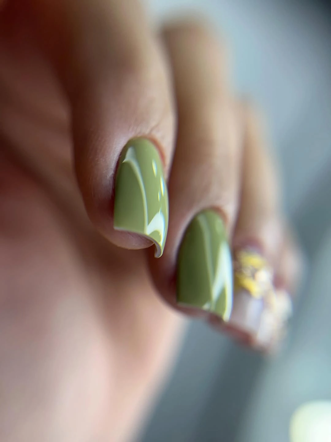 Fall manicure 2026 Olive Green Nails With White Curved Tips