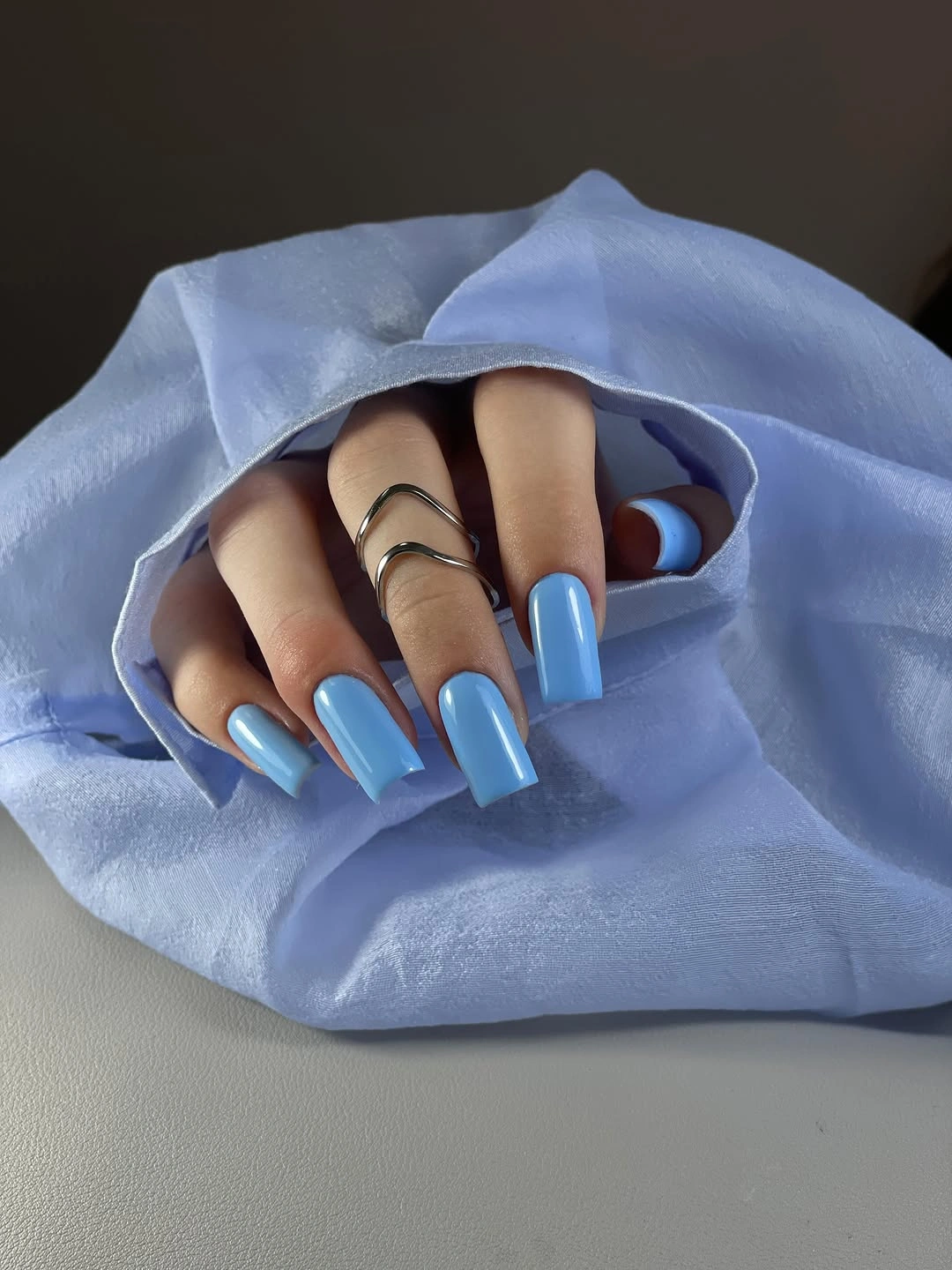 Fall manicure 2026 Sky Blue Square Manicure With Clean Edges
