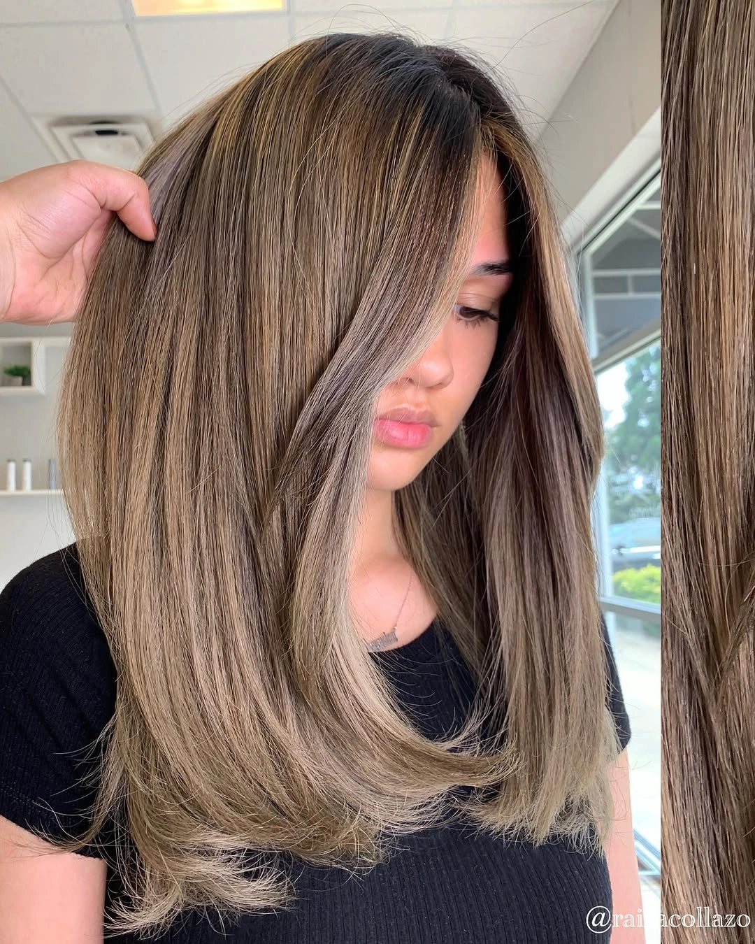 fall medium haircuts 2026 Luxury Beige Brunette Blowout With Invisible Layers