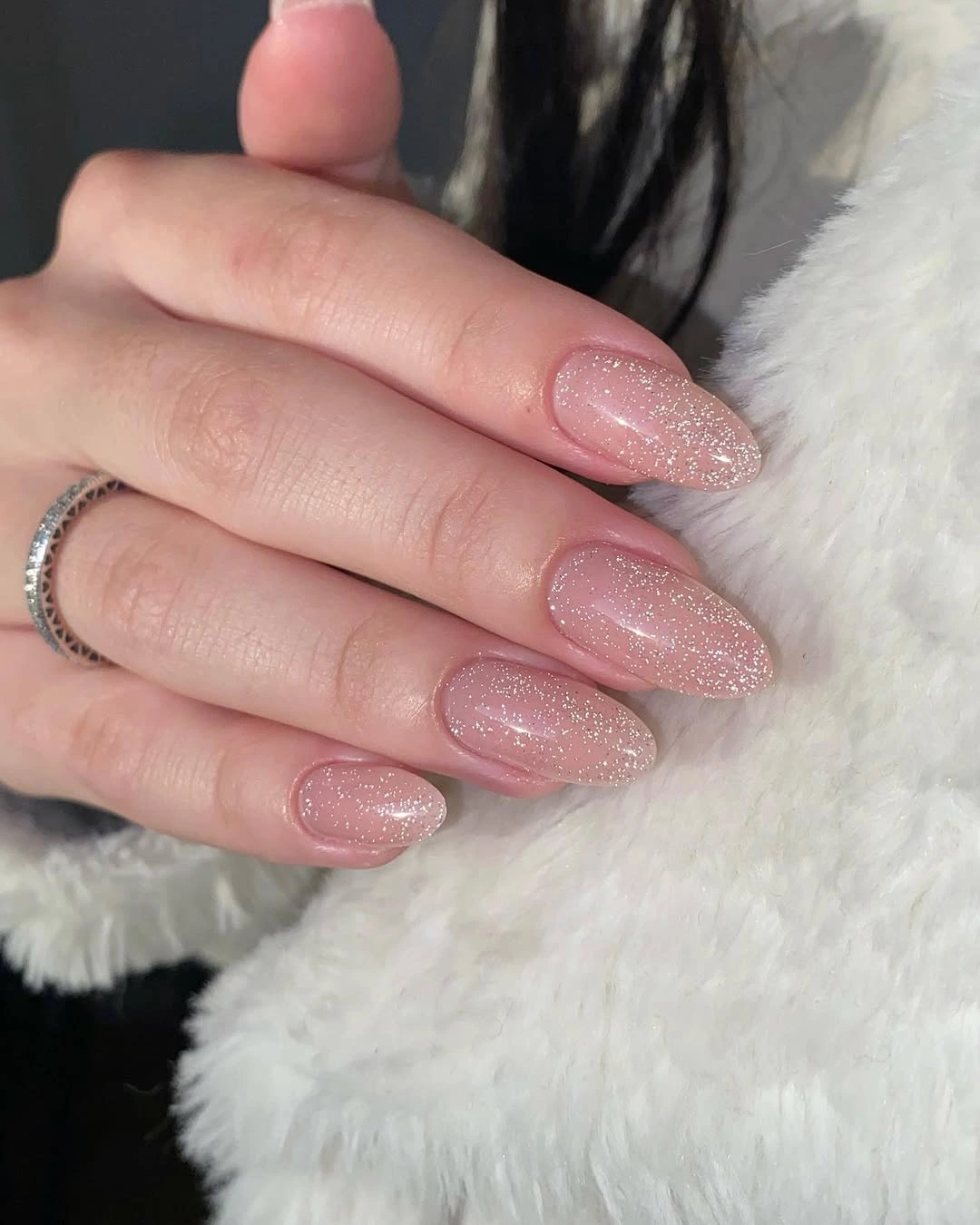 Fall nail art 2026 Soft Pink Glitter Nails With Rounded Tips