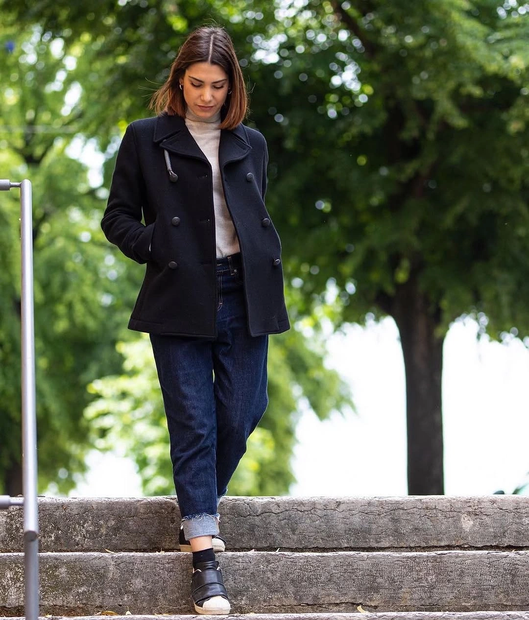 fall outfits with peacoat 2026 Timeless Black Peacoat with Everyday Denim