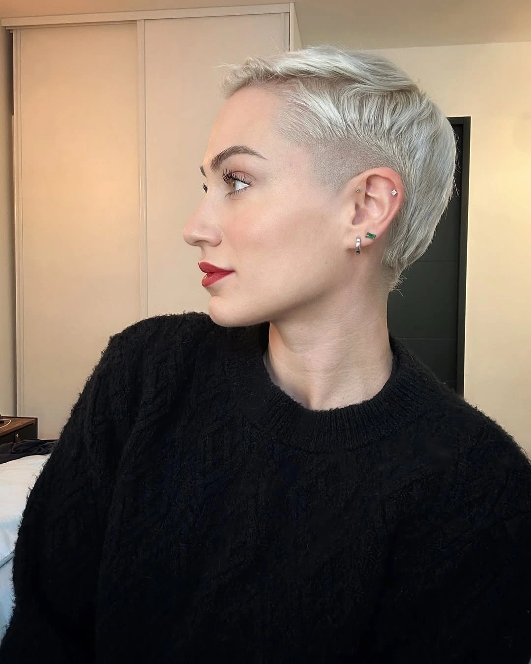 fall pixie haircut ideas 2026 Elegant Platinum Tapered Pixie