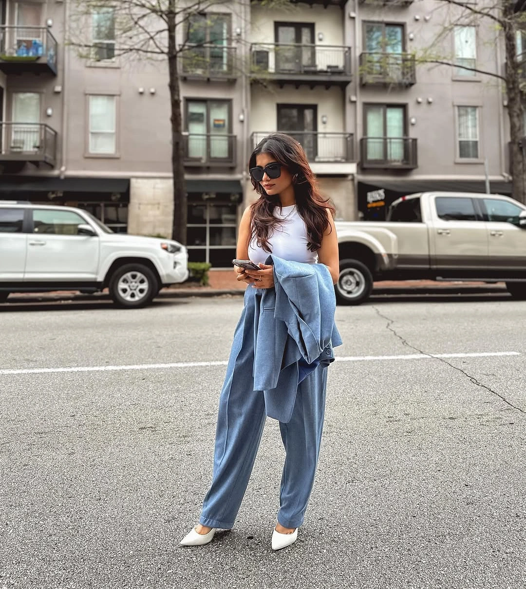 fall professional outfits women 2026 Relaxed Power Suiting with Soft Blue Tailoring