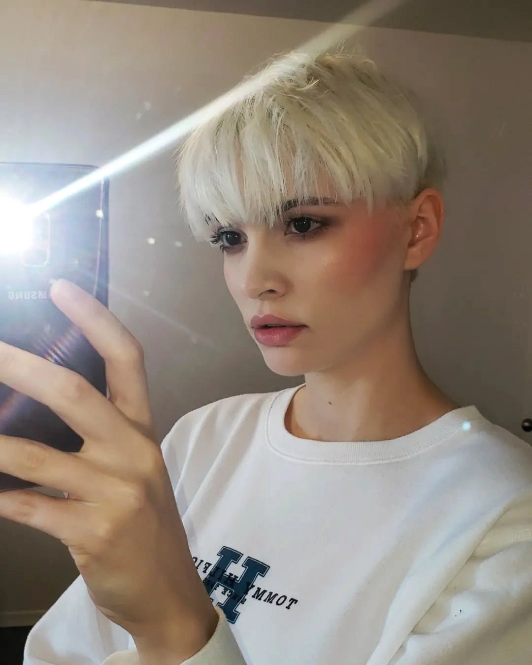 fall short haircuts 2026 Platinum French Pixie with Full Micro Bangs