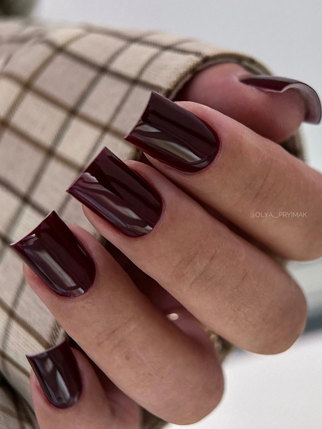 Fall short nails 2026 Deep Burgundy Short Square Nails With Gloss