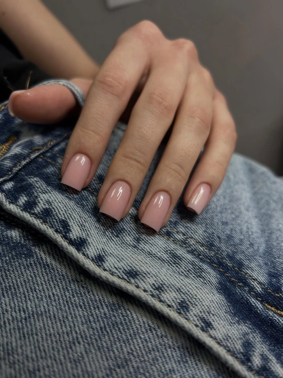 Fall short nails 2026 Sheer Pink Short Nails Against Light Denim