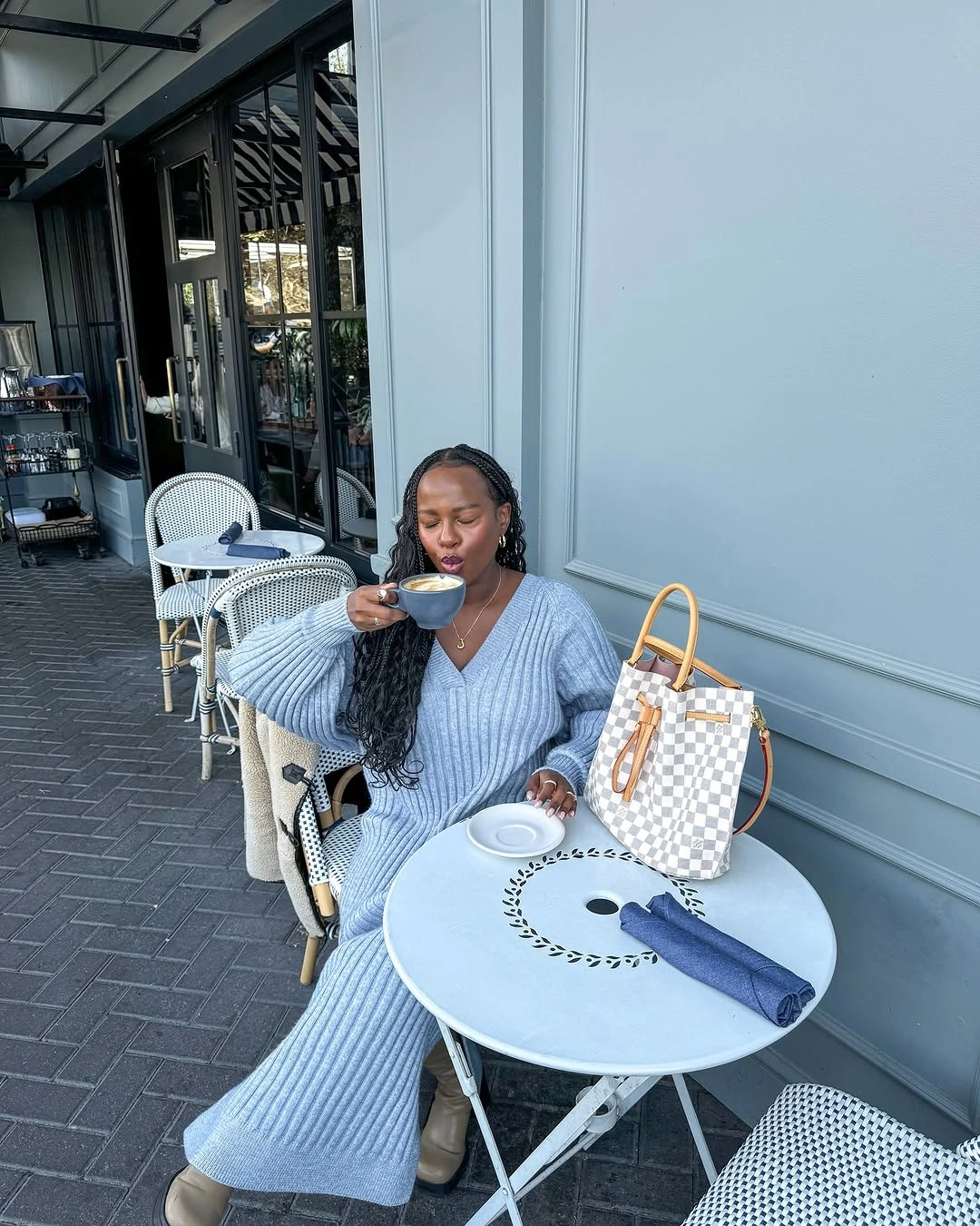fall sweater dress outfits 2026 Soft Blue Maxi Knit for Relaxed Coffee Dates