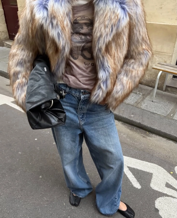 faux fur jacket Mixed-Tone Faux Fur with Relaxed Denim for Everyday City Style