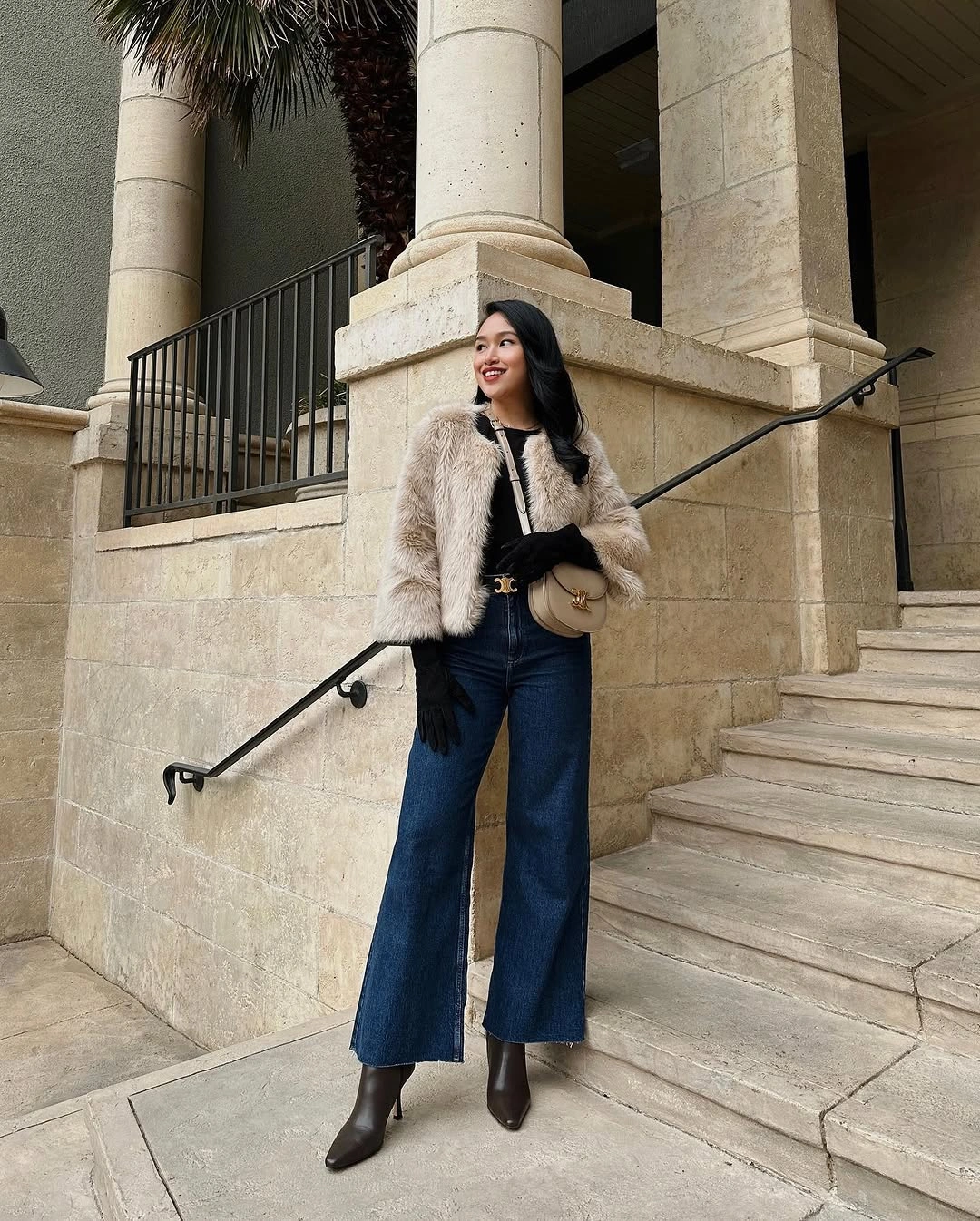 faux fur jacket Neutral Faux Fur with Denim for Effortless Everyday Elegance