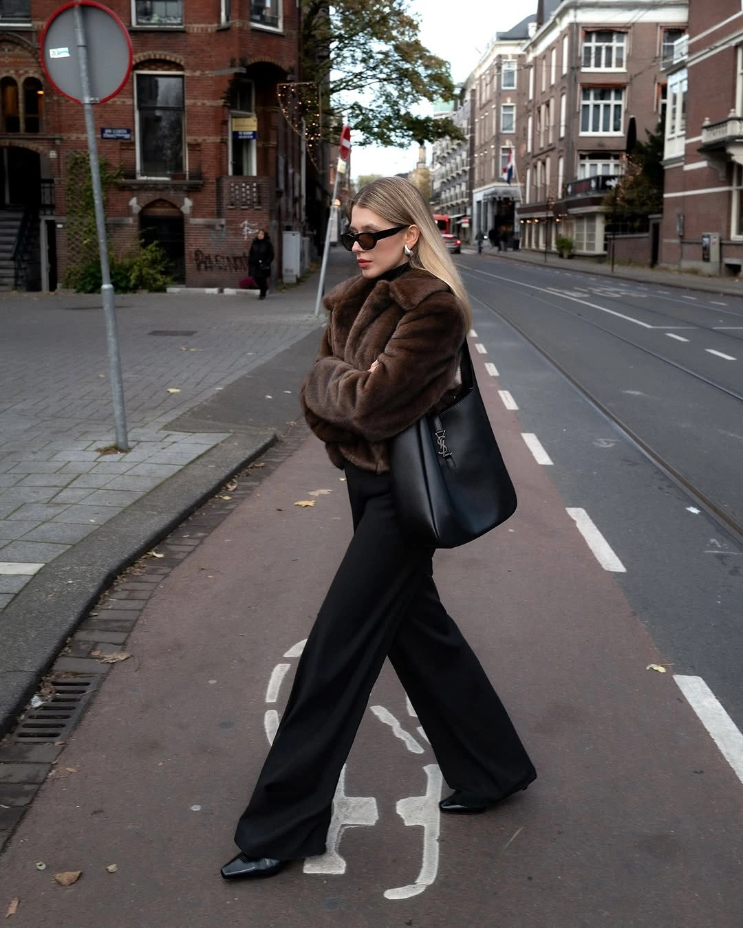 faux fur jacket Chocolate Faux Fur and Tailored Black Trousers for Modern Minimalism