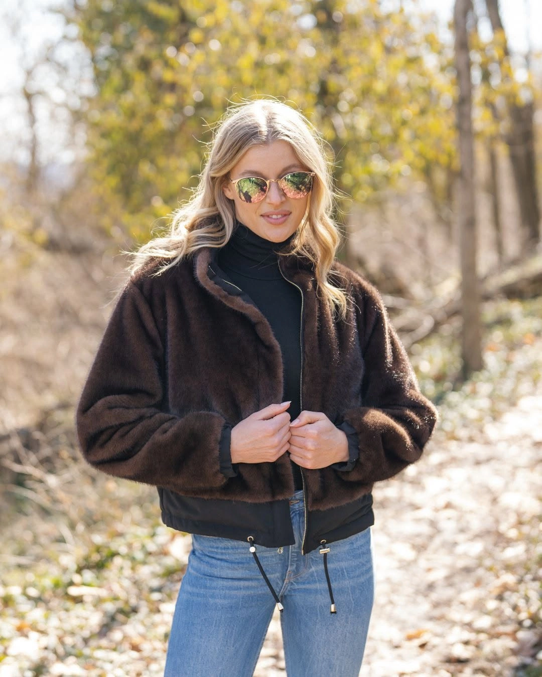 faux fur jacket Sporty Faux Fur Bomber for Casual Autumn Days