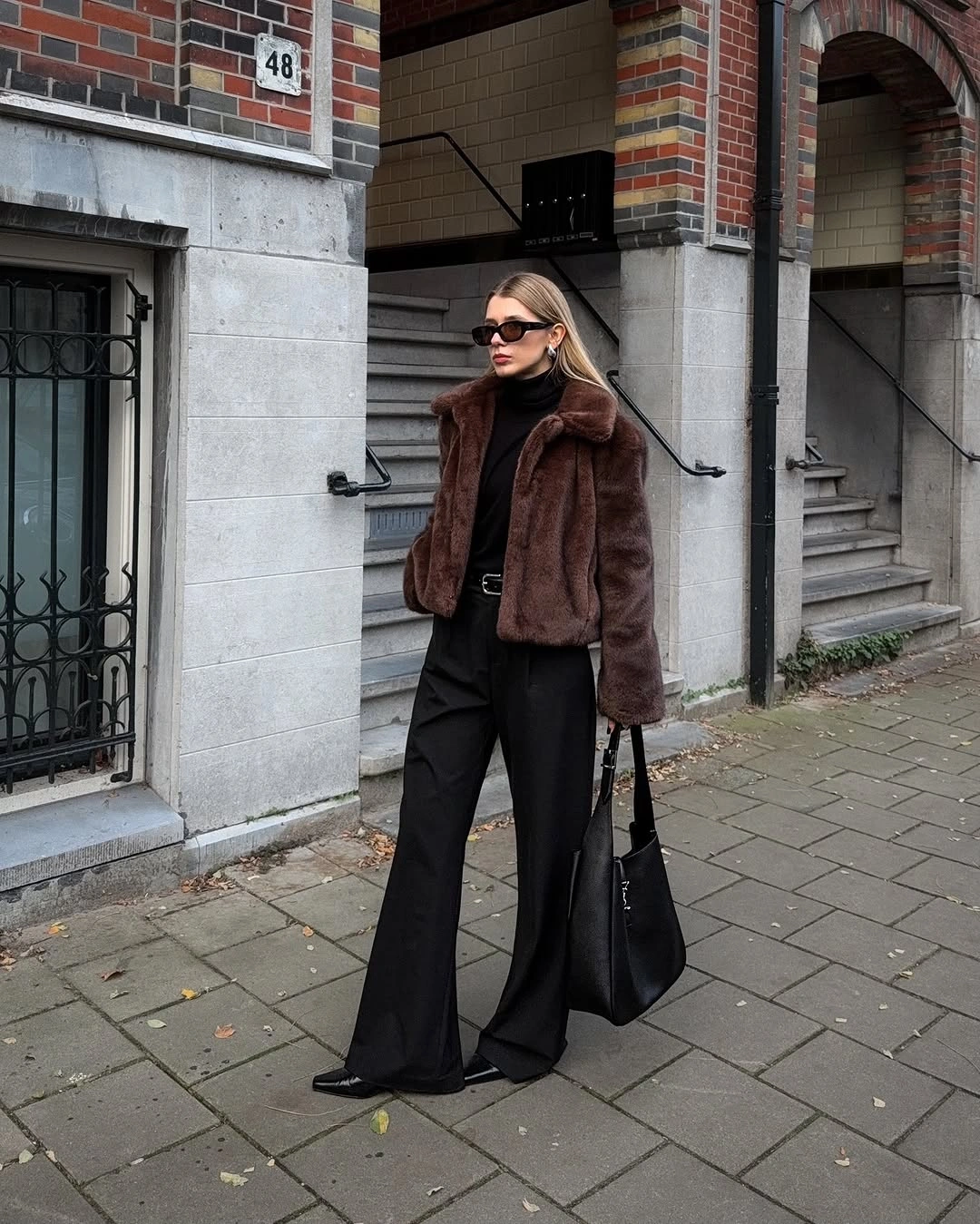 faux fur jacket Chocolate Faux Fur with Tailored Black Pieces That Never Go Out of Style