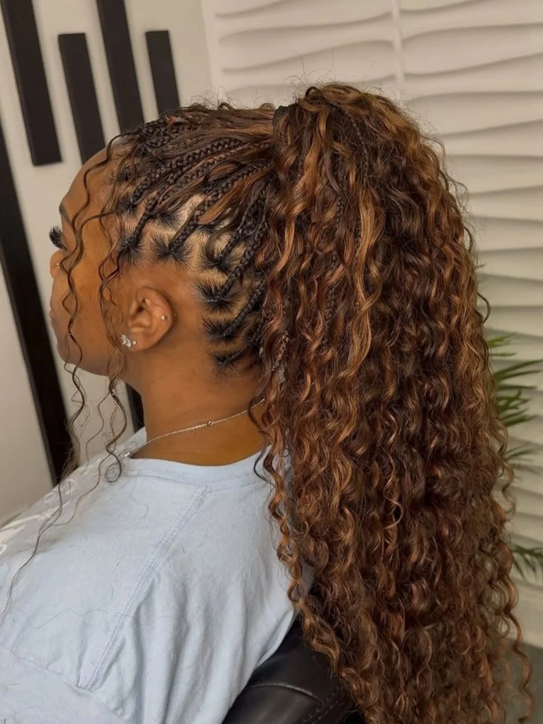 feed in braid hairstyles Voluminous Curly Ponytail with Soft Feed-In Braids