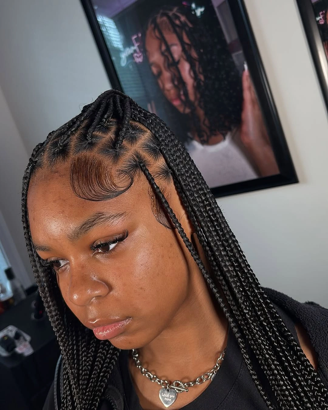feed in braid hairstyles Classic Center-Part Feed-In Braids with Crisp Geometric Sections