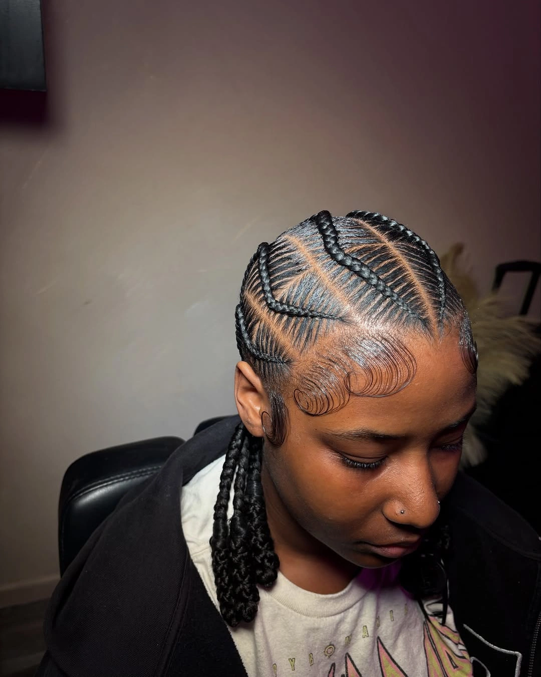 feed in braid hairstyles Graphic Feed-In Braids with Modern Geometric Parting