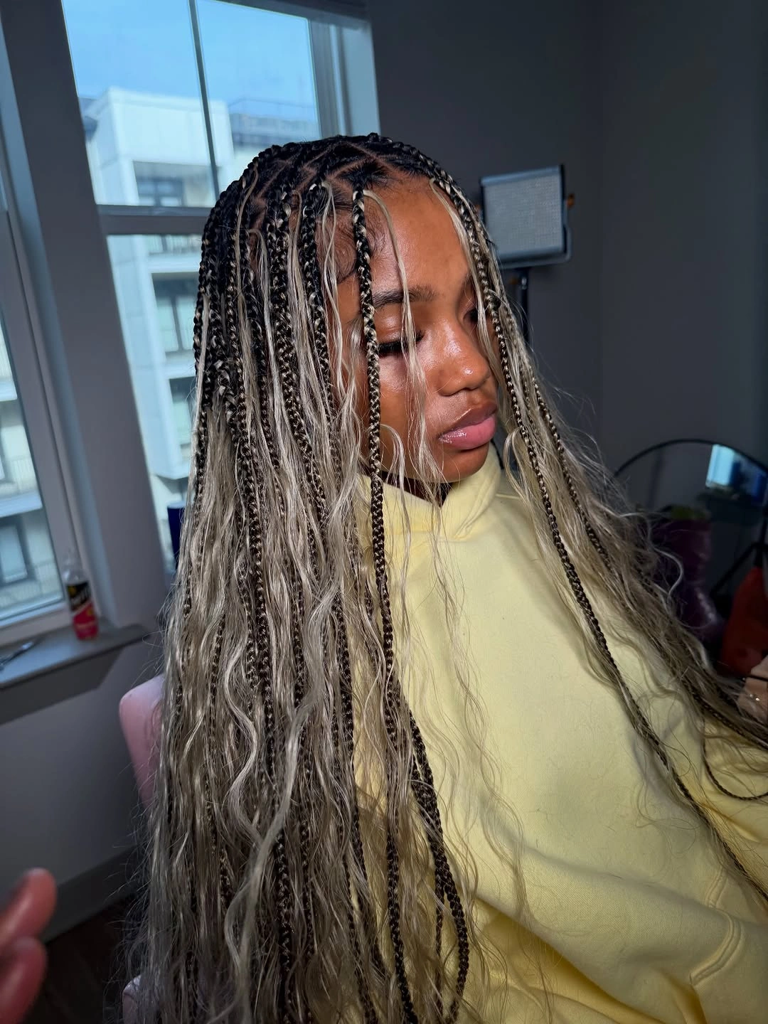 feed in braid hairstyles Dimensional Feed-In Braids with Blonde Face-Framing Highlights