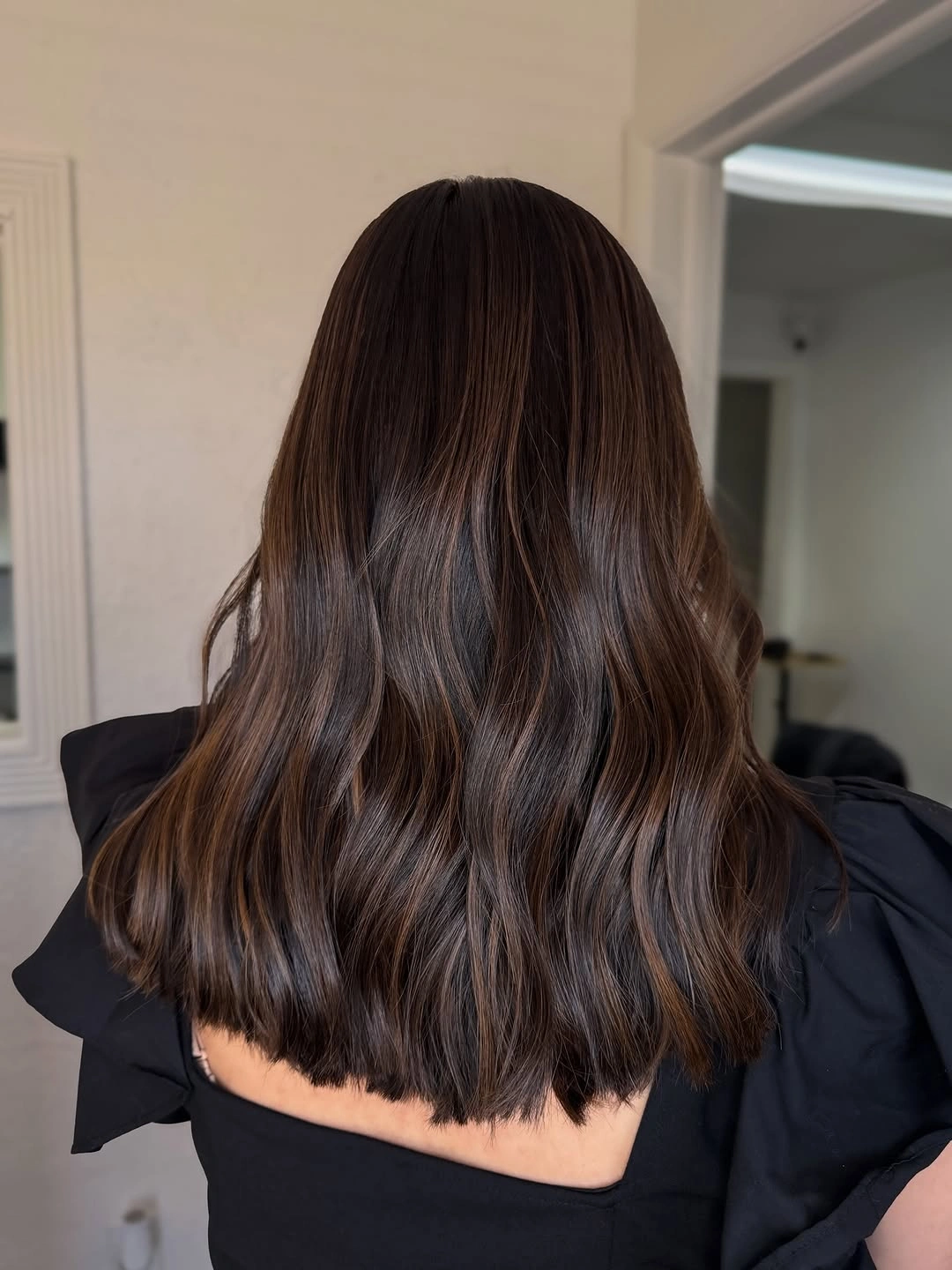 full head babylights blonde on brown hair Glossy Brunette Babylights with Subtle Caramel Ribbons