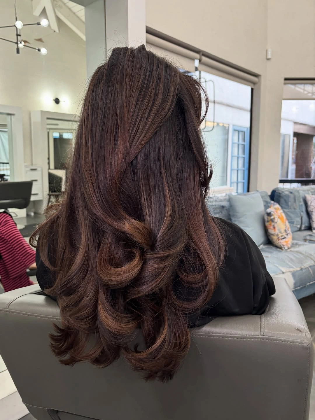 full head babylights blonde on brown hair Espresso Babylights with Polished Sculpted Ends