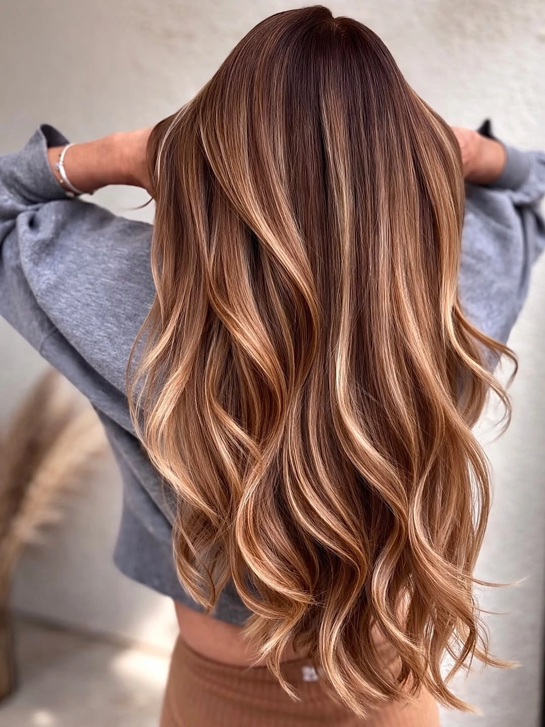 full head babylights blonde on brown hair Rose Gold Babylights on Warm Chestnut Hair