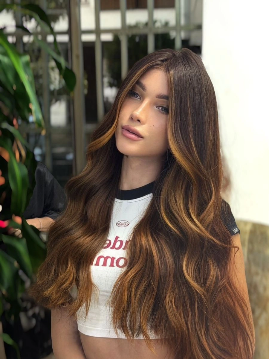 full head babylights blonde on brown hair Golden Face-Framing Babylights on Extra-Long Brown Hair