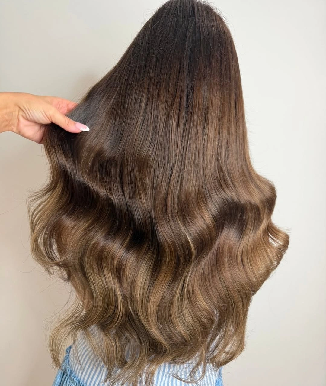 full head babylights blonde on brown hair Natural Mocha Babylights with Silky Soft Waves