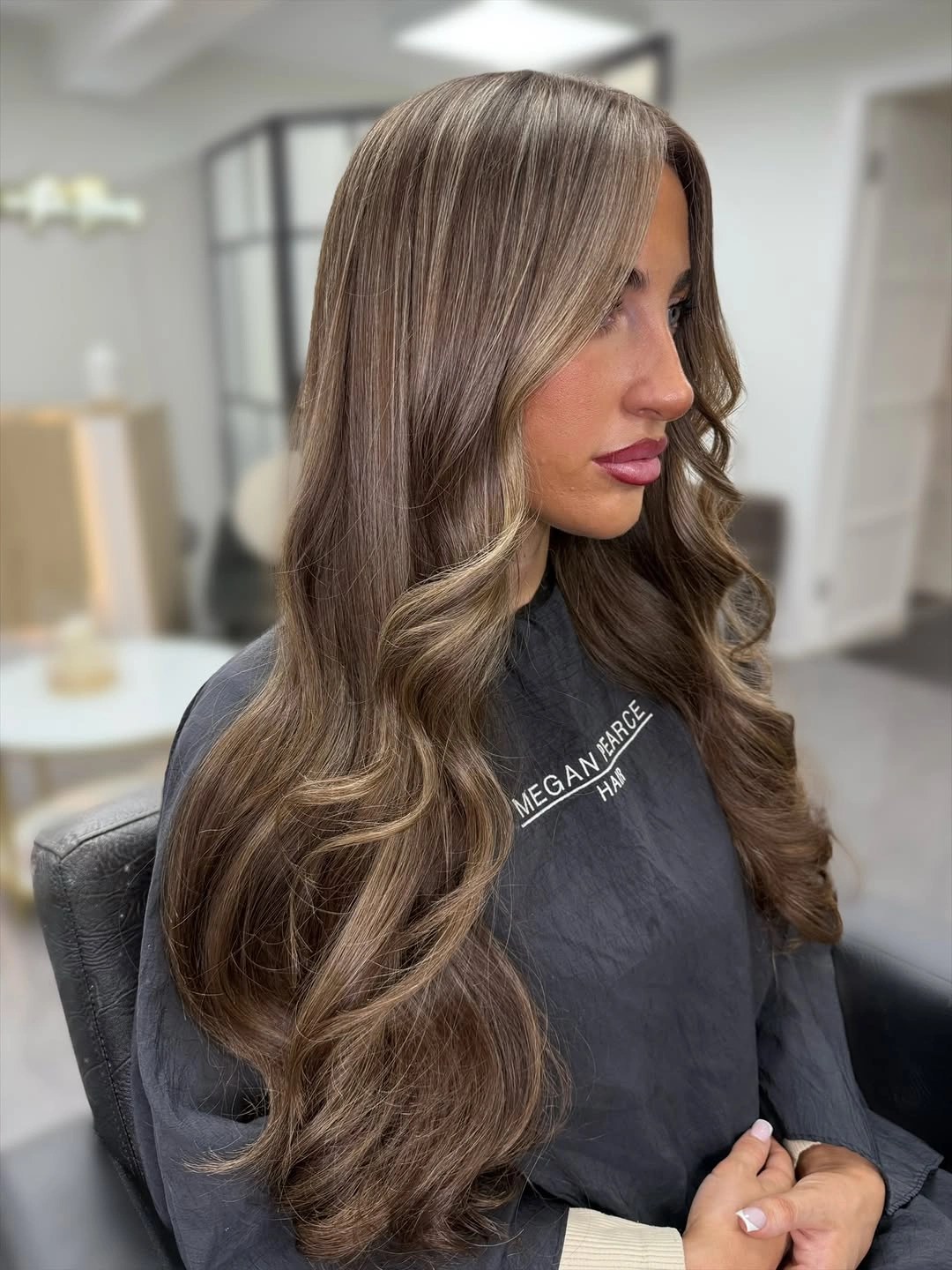 full head babylights blonde on brown hair Cool Taupe Babylights with Cascading Face-Framing Layers