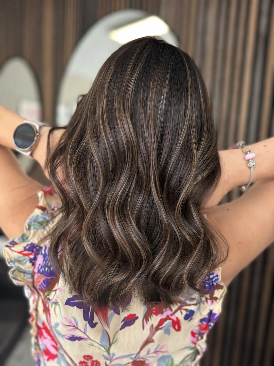 full head babylights blonde on brown hair Espresso Brown with Whisper-Fine Mocha Babylights