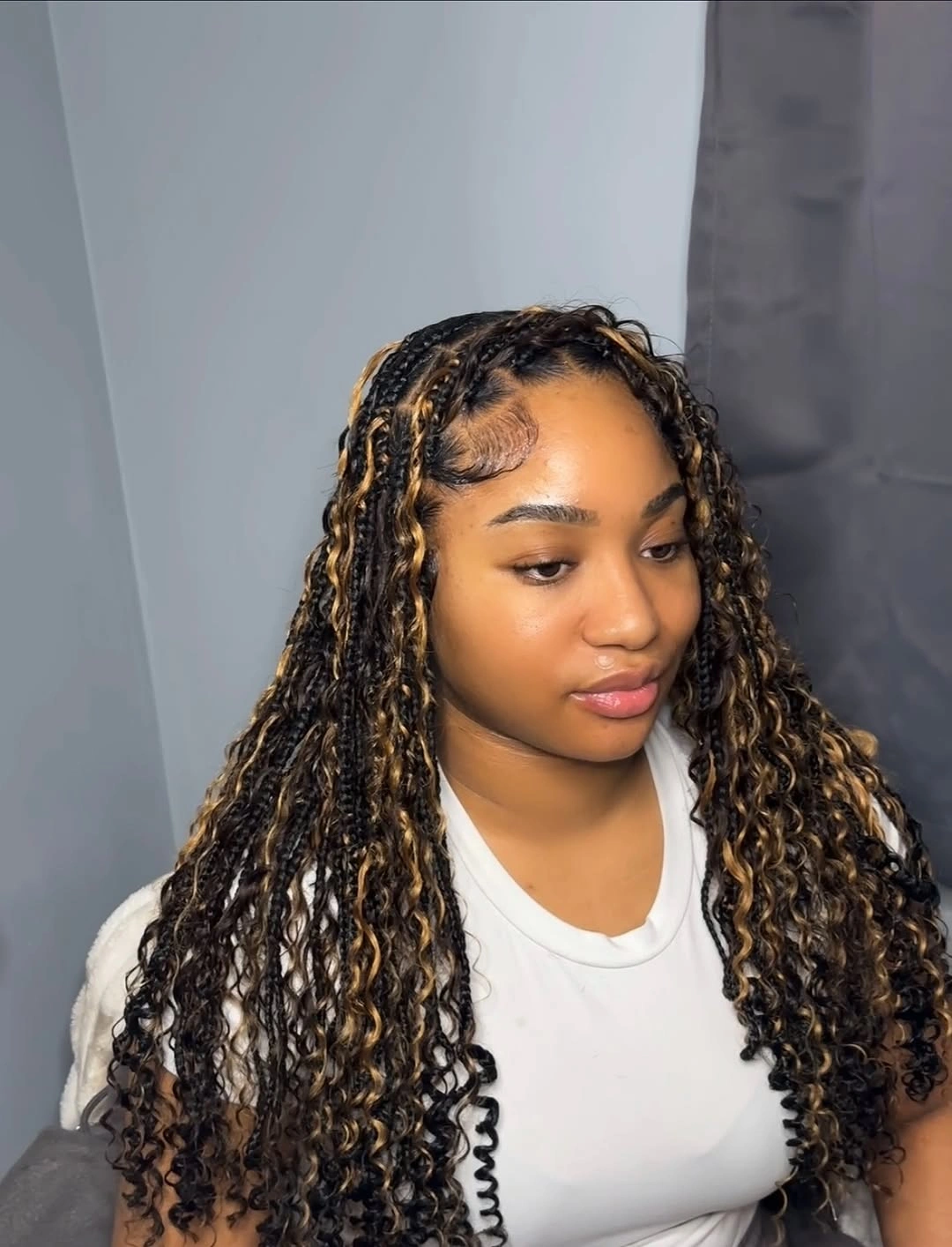 goddess braid Soft Brown and Blonde Goddess Braids with Peekaboo Dimension