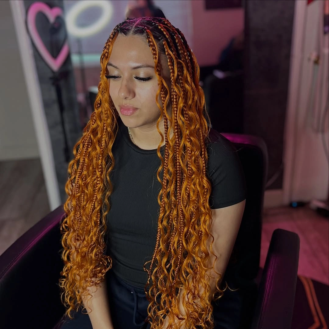 goddess braid Bold Copper Goddess Braids with Statement-Length Curls
