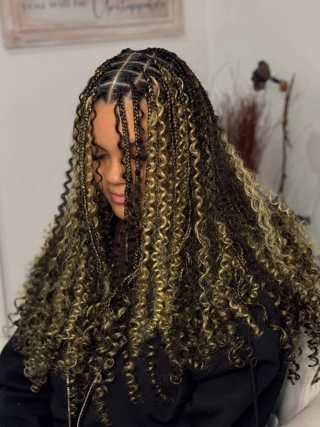 goddess braid Voluminous Goddess Braids with Honey Blonde Ribbon Highlights