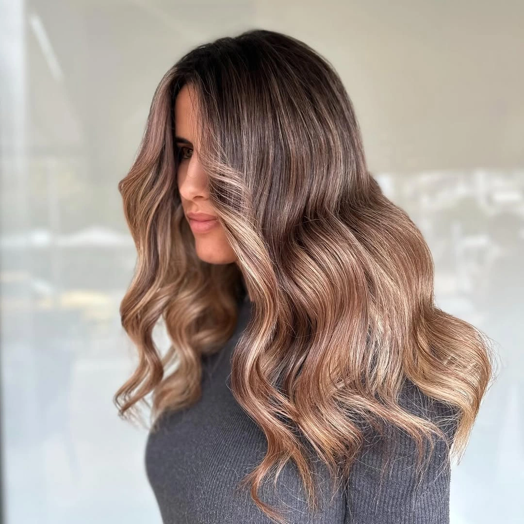 Hair Lowlights: Color Ideas and Inspiration Cool Beige Brunette with Satin Ribbon Highlights
