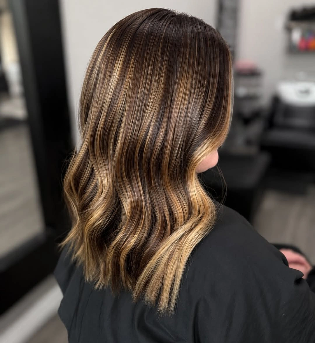 Hair Lowlights: Color Ideas and Inspiration Golden Brunette Bob with Dimensional Lowlights