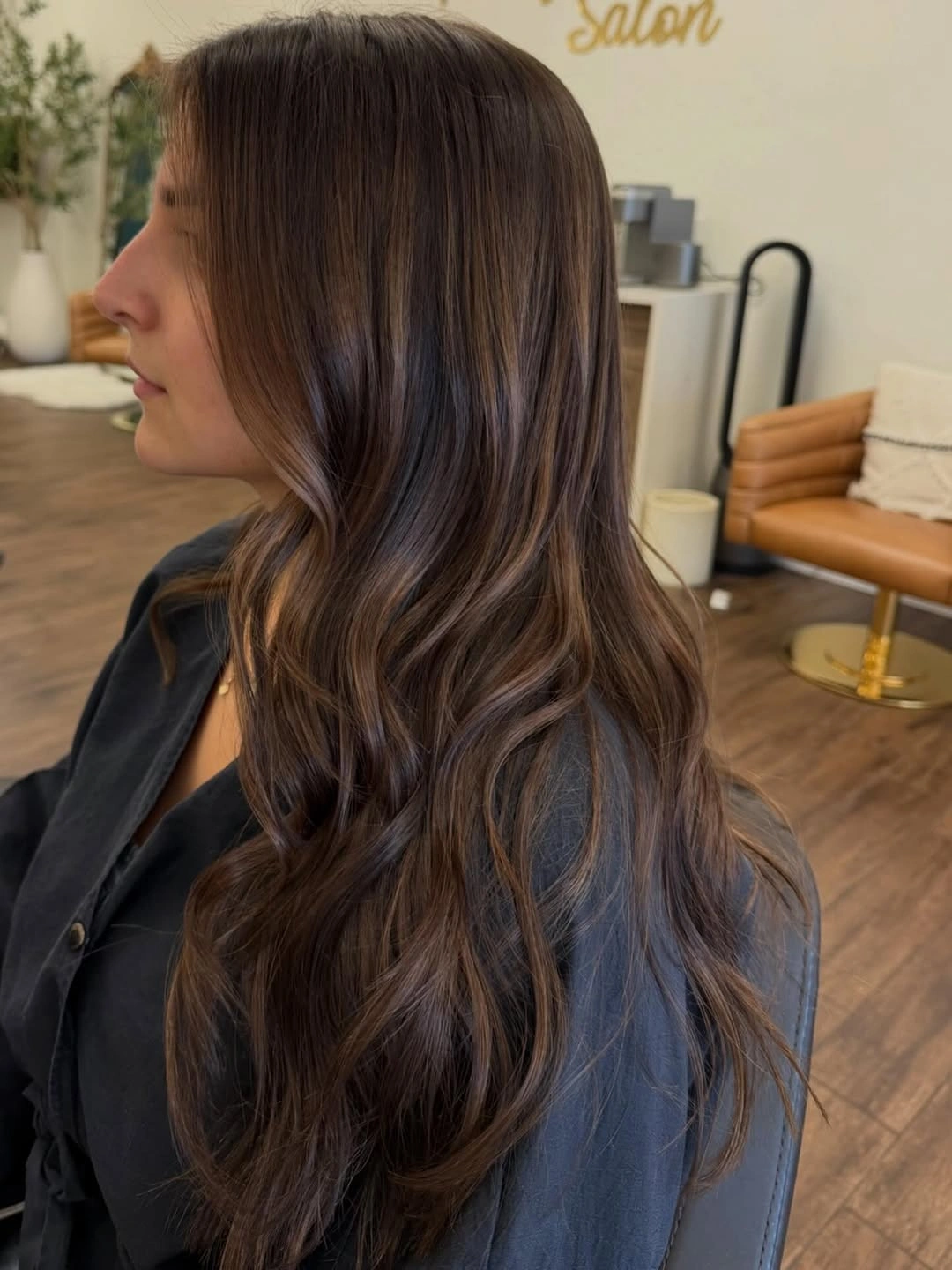 Hair Lowlights: Color Ideas and Inspiration Deep Chocolate Brunette with Invisible Dimension