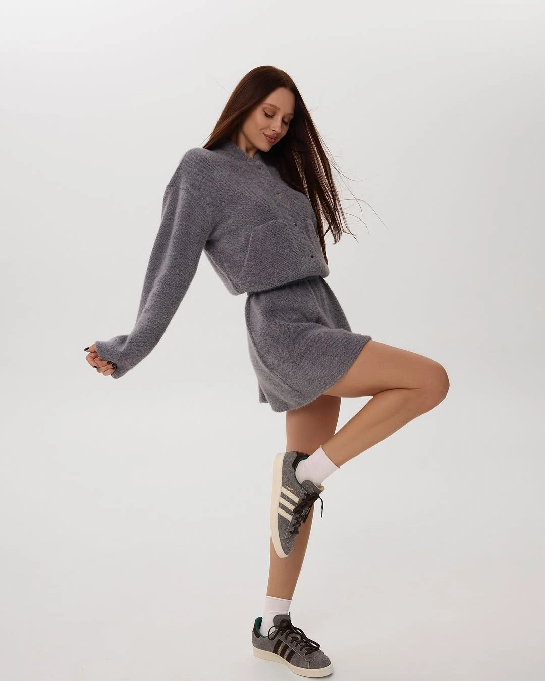 knit skirt outfits fall 2026 Soft Grey Knit Coordinates for Relaxed Weekend Style