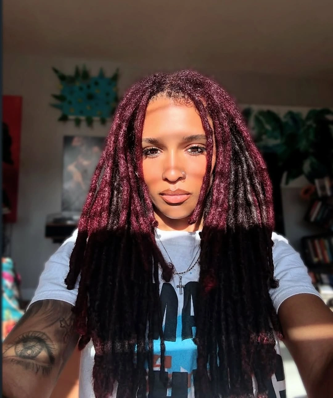 locs hairstyles for black women Burgundy Ombre Locs With Bold Modern Contrast
