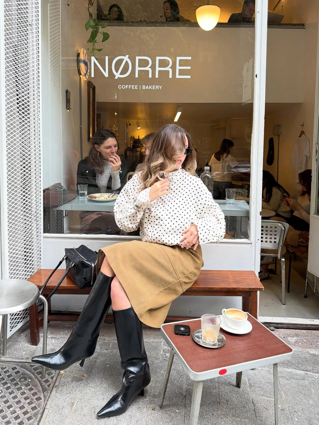 midi skirt fall outfit 2026 Polka Dots, Tan Midi, and Statement Boots for Everyday Elegance